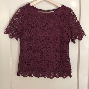 Adiva burgundy lace short-sleeve top